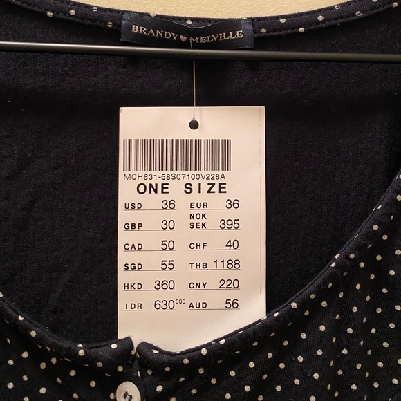 One size fits all, dress from Brandy Melville. Never worn & has tags. Navy blue. - Picture 2 of 2